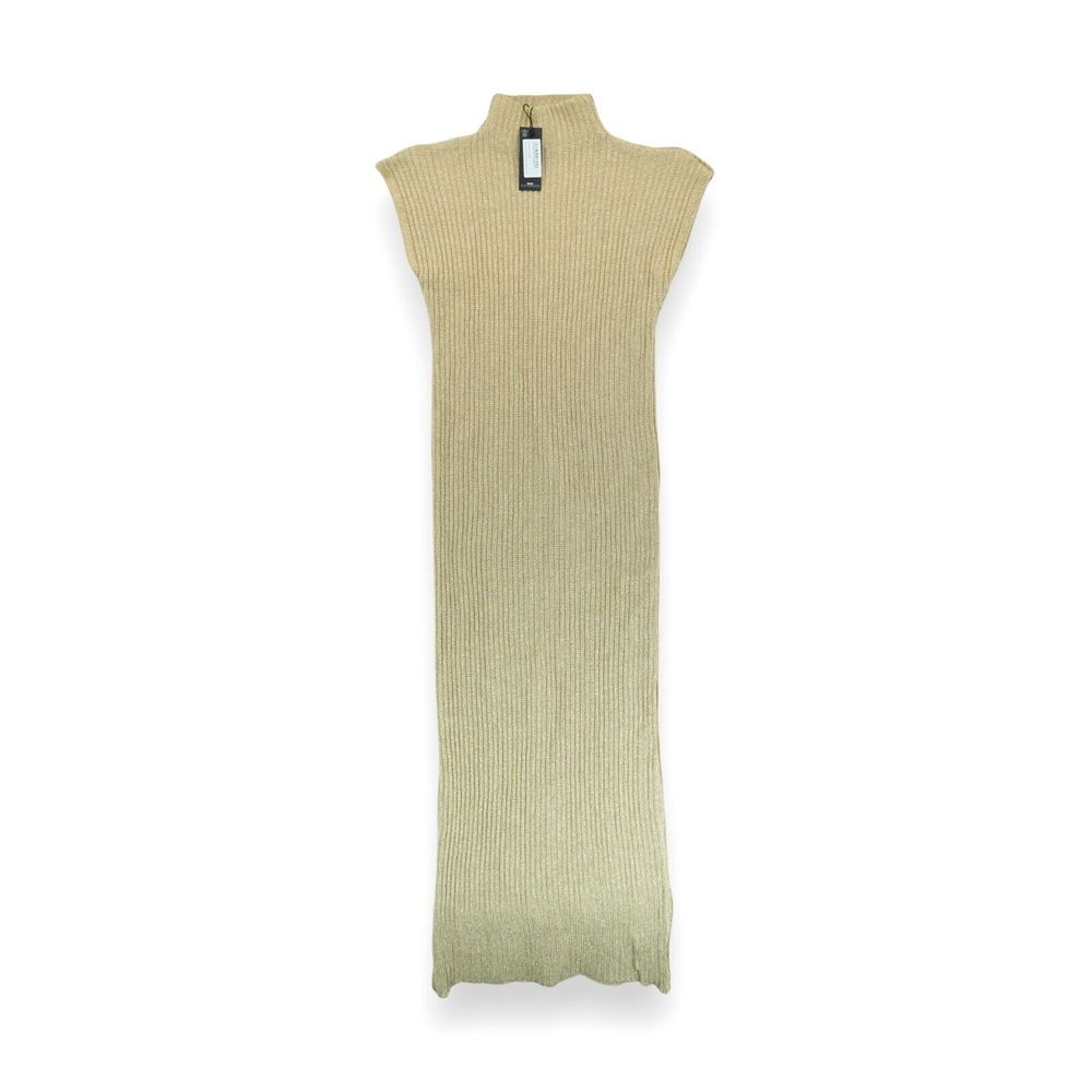 NWT Pretty Little Thing Maternity Gold Knit High Neck Maxi Dress Sz US 6 / UK 10